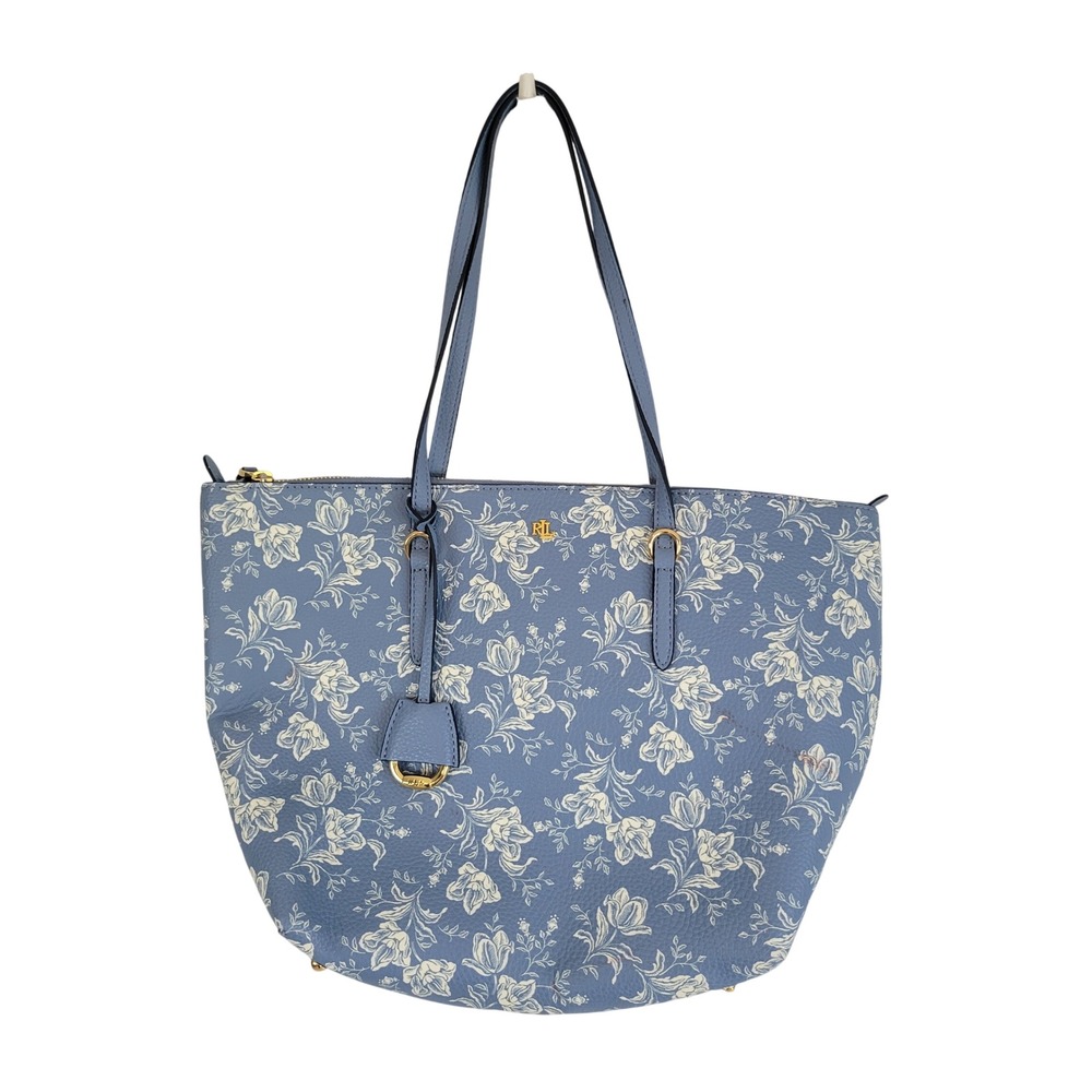 Lauren Ralph Lauren Floral Oxford Medium Keaton Tote Bag Blue White‎